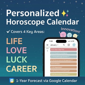 Calendário de Horóscopo Personalizado • Previsão de 1 Ano via Google Agenda • Vida, Amor, Sorte e Carreira • Leitura Astrológica Personalizada