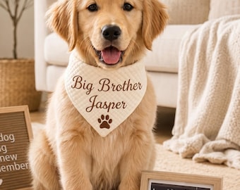 Big Brother Dog Bandana,Custom Embroidered Dog Bandana,Big Sister Dog Bandana,Embroidered Baby Announcement Pet Scarf,New Baby Sign