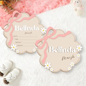 Custom Baby Arrival Announcement Sign, Baby Name With Birth Stats,Baby Name Reveal, Daisy Baby Shower Gift, Newborn Gift