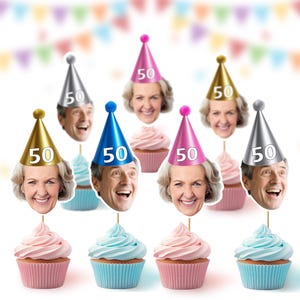 Custom Face Cupcake Toppers, Custom Birthday Cake Topper,50th Birthday Cupcake Toppers, 70th Birthday Decor