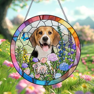 Custom Dog Portrait Stained Glass Suncatcher,Stained Glass Dog Memorial,Dog Memorial Gift, Sympathy Gifts,Stained glass dog,Christmas gift