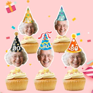 Custom Face Cupcake Toppers, Custom Birthday Cake Topper,50th Birthday Cupcake Toppers, 70th Birthday Decor