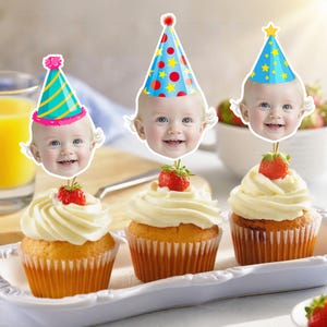 Customized Different Faces Photo Party hat cupcake topper for first milestone birthday,Personalized Different Face Photo Banner