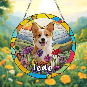Custom Dog Portrait Stained Glass Suncatcher,Stained Glass Dog Memorial,Dog Memorial Gift, Sympathy Gifts,Stained glass dog,Christmas gift
