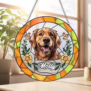 Custom Pet Portrait Stained Glass Suncatcher,Stained Glass Dog Memorial,Dog Memorial Gift, Sympathy Gifts,Stained glass dog,Christmas gift