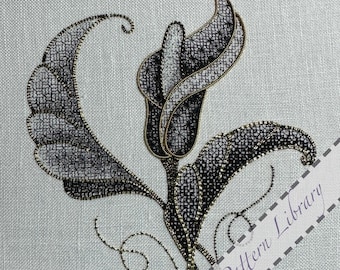 Blackwork and Goldwork lily embroidery pattern