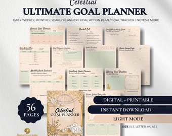 Paquete integral de planificación de objetivos, seguimiento de hábitos y plantillas para organizar tu vida. Diseño inspirado en la naturaleza. Descarga digital con regalos.