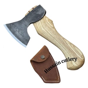 Hand-Forged Wood Axe with Leather Sheath – Camping Tool for Bushcraft & Outdoors