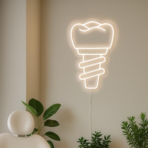 Tooth Implant Neon Sign | LED Dental Office Wall Light | Modern White Dentist Decor | Dental Clinic Reception Sign