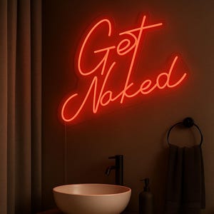 Get Naked Neon Sign for Bathroom – LED Wall Light for Modern Decor – Funny Aesthetic Neon Light for Shower or Vanity – Custom Color Neon