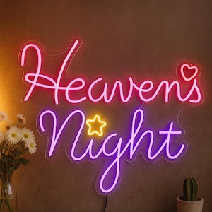 Heaven’s Night Neon Sign – Custom LED Wall Decor with Heart Star – Pink & Purple Aesthetic Light for Bedroom or Game Room
