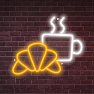 Croissant Coffee LED neon sign - neon cafe sign, neon croissant sign, neon croissant sign, wall decor, wall sign, neon cafe girl sign