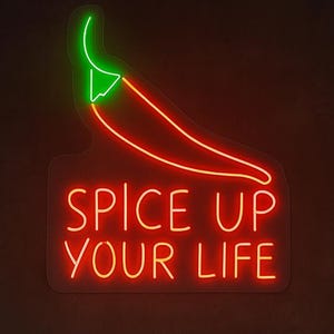 Chili Pepper Neon Sign – “Spice Up Your Life” LED Wall Light for Kitchen, Bar or Lounge – Bold Hot Pepper Neon Decor