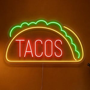 Neonreclame TACOS – Fel taco-neonlicht voor Mexicaans restaurant-, keuken- of cafédecor – LED-muurkunst met afstandsbediening en montagekit