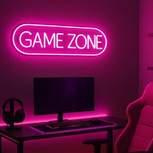GAME ZONE Neon Sign – LED Gamer Room Wall Light, Modern Gaming Setup Decor, Custom Color Neon Light for Streamers & Playrooms