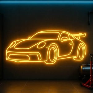 Lámpara de pared de neón de coche deportivo: decoración LED para garaje, letrero con diseño de coche de carreras, regalo moderno para amantes de los coches, letrero de neón de color personalizado