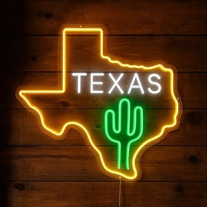 Texas Neon Sign | LED Texas State Outline Light | Cactus Neon Wall Decor | Western Ranch Decor | Custom Neon Sign for Home