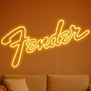 „Fender Style“ Leuchtreklame – LED-Wandkunst für Musikraum, Studio oder Bar | Mehrere Farben erhältlich | Gitarre-Liebhaber-Geschenk