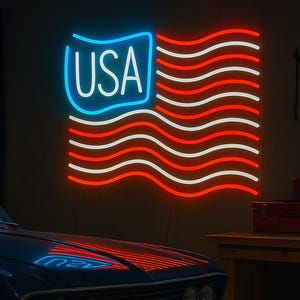 USA Flag Neon Sign – Patriotic Red White Blue LED Wall Decor for Office, Bar, or Bedroom