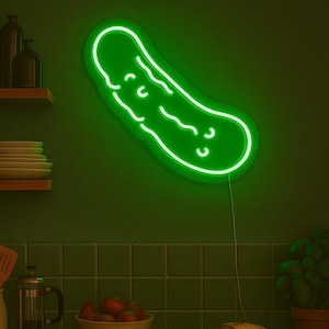 Funny Pickle Neon Sign for Kitchen Wall – Bright Green LED Light, Playful Home Decor