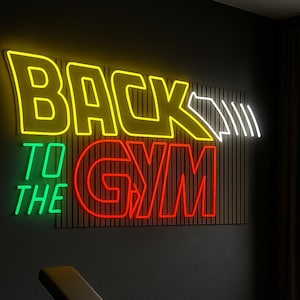 Letrero de neón &quot;Back To The GYM&quot;: luz LED de pared para gimnasio en casa, estudio de fitness y decoración motivacional para entrenar.