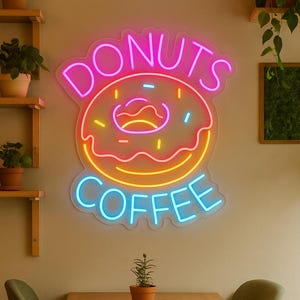 Donuts Coffe neon sign, LED Sweet Donuts sign, LED neon bakery sign, Sweet Donuts Dessert, cafe decor, LED Donut Shop sign, custom neon