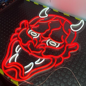 Oni Mask Neon Sign, Japanese Hannya Mask Demon Oni, Japanese Hannya Mask, Japanese Samurai Mask, Wall Art