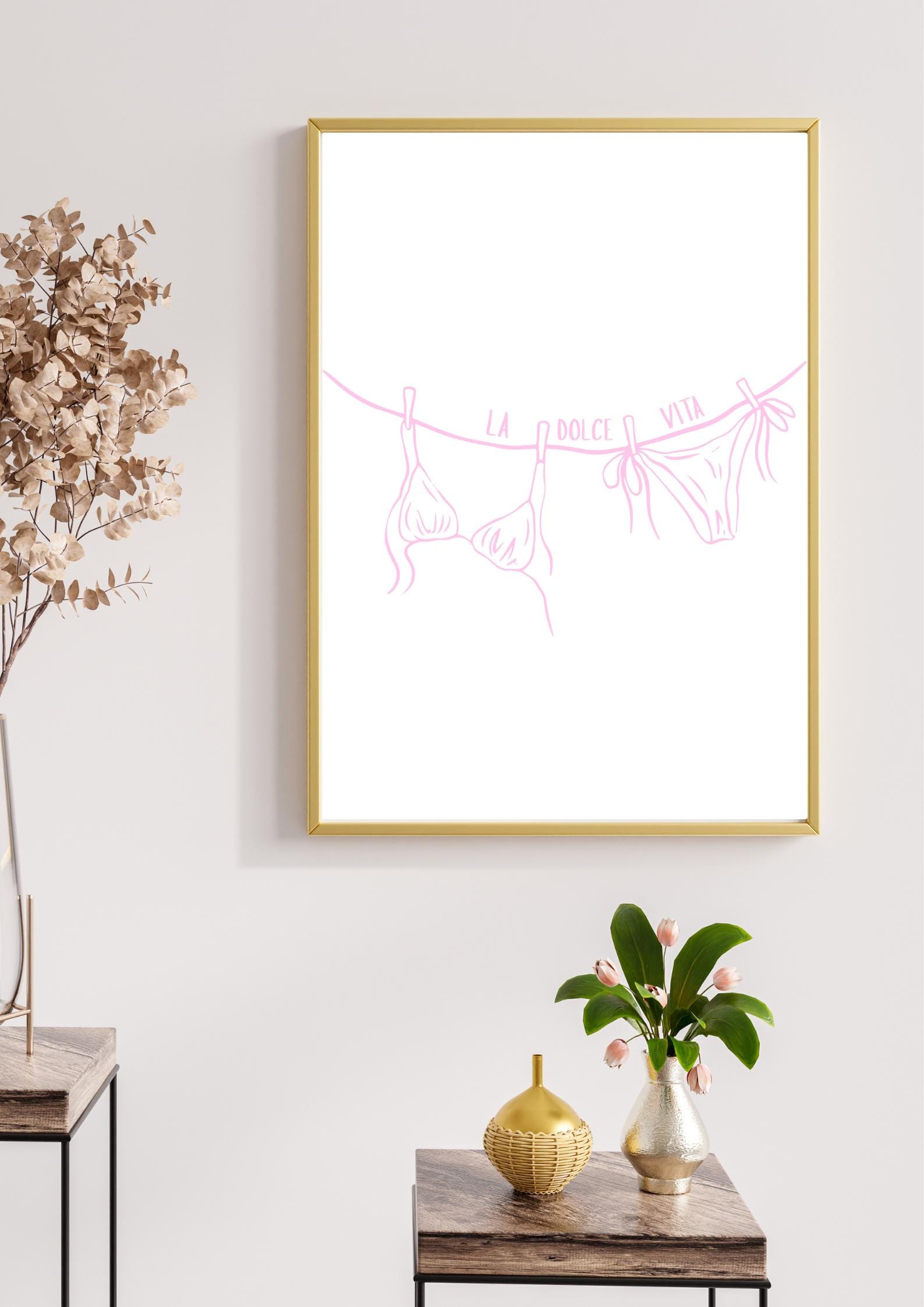 La Dolce Vita Print | Pink Bikini Wall Art | Italian Summer Aesthetic Poster | Retro Beach Decor