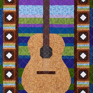 Solo Guitar Patchwork Quilt Art Pattern image 1