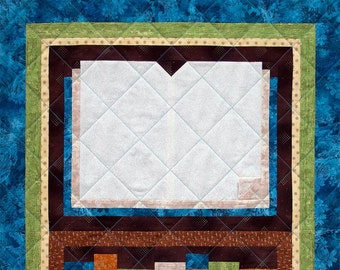 Modèle de bloc de couette patchwork livre ouvert