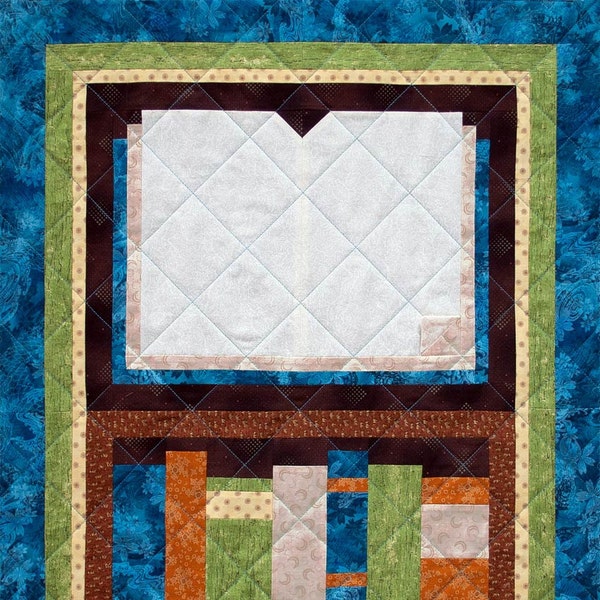 Modèle de bloc de couette patchwork livre ouvert