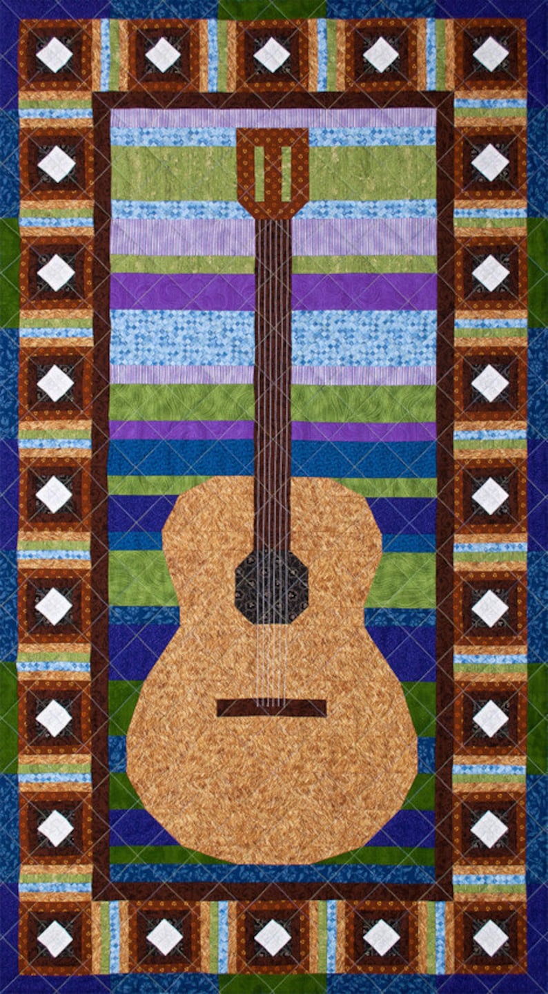 Solo Guitar Patchwork Quilt Art Pattern image 1