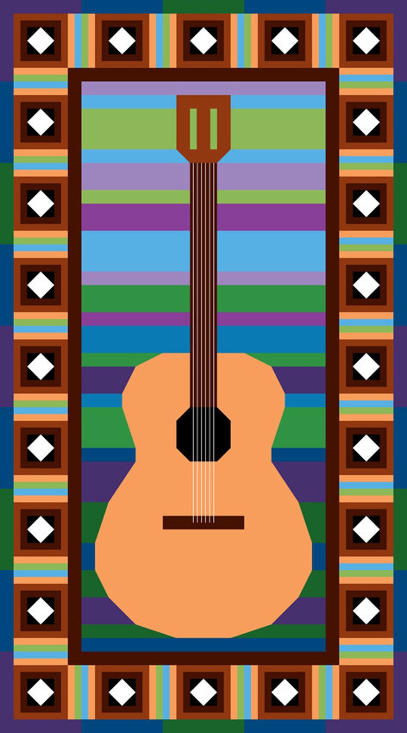 Solo Guitar Patchwork Quilt Art Pattern image 4