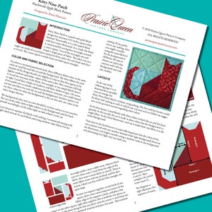 Pode incluir: Um close-up de um padr&atilde;o de costura para um bloco de quilt com um design de gato. O padr&atilde;o &eacute; intitulado "Kitty Nine-Patch" e foi desenhado por Nancy Harcoust. O padr&atilde;o inclui instru&ccedil;&otilde;es para criar o bloco de quilt, bem como dicas para escolher tecidos e cores.