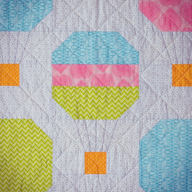 Balloon Ride Patchwork Quilt Block Pattern image 1