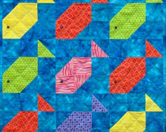 Fishy Nine-Patch Patchwork Quilt Block Pattern