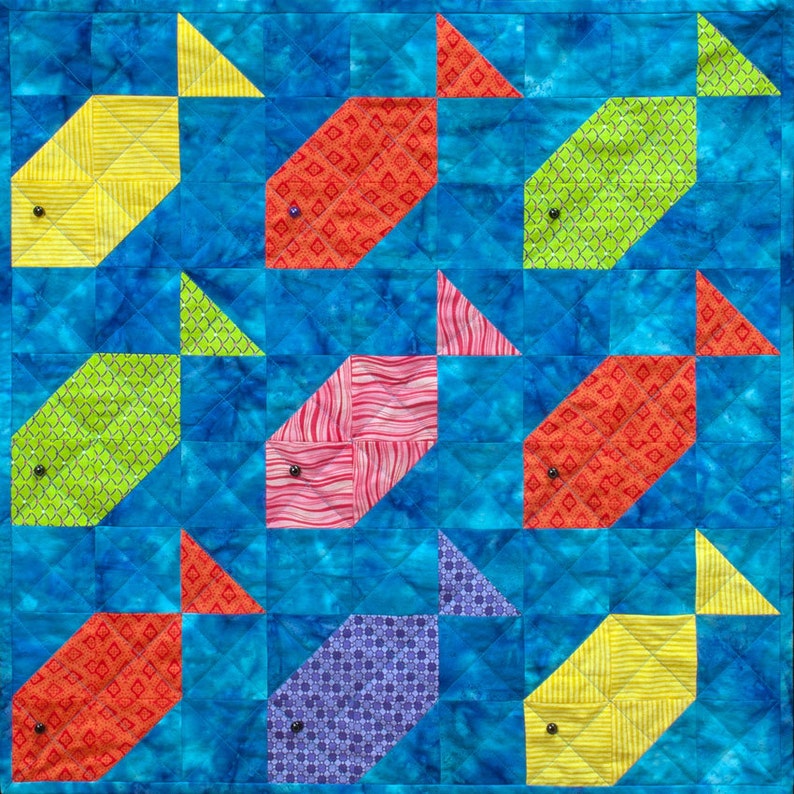 Fishy Nine-Patch Patchwork Quilt Block Pattern image 1