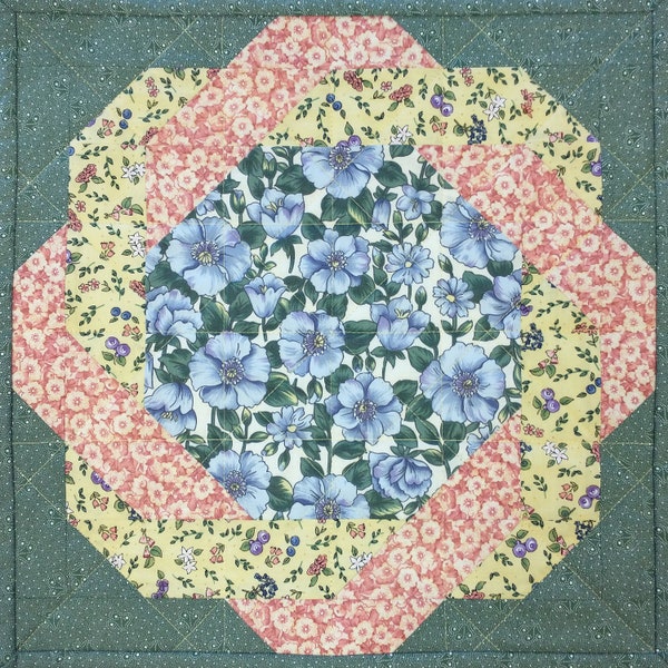 Octagon Rose Patchwork Quilt Block Pattern