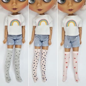Thigh Knee High Stockings Socks in Light Colours for Blythe Doll Neo Size 1:6 Scale
