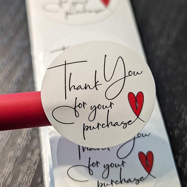 Pack of 1 inch White Thank You For Your Purchase Stickers For Small Business - Choose Your Amount