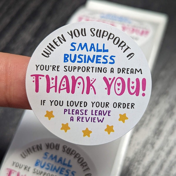 Pack of 1.5 inch White with Pink and Blue Thank You For Supporting My Small Business Stickers - Choose Your Amount