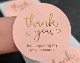 Pack of 1 inch Pink Thank You For Supporting My Small Business Stickers - Choose Your Amount