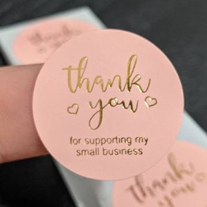 Pack of 1 inch Pink Thank You For Supporting My Small Business Stickers - Choose Your Amount