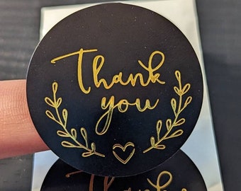 Pack of Stylish 1.5 inch Black and Gold Foil Thank You Stickers