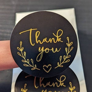 Pack of Stylish 1.5 inch Black and Gold Foil Thank You Stickers - Choose Your Amount