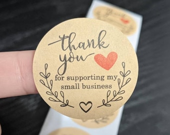 Pack of 1.5 inch Cute Brown Thank You For Supporting My Small Business Stickers