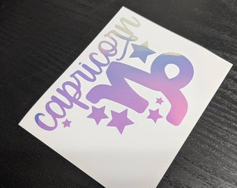 Capricorn Zodiac Permanent Vinyl Decal in Gorgeous Holographic or Various Colors