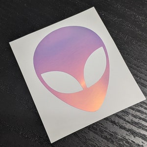Alien Face Permanent Vinyl Decal Sticker in Gorgeous Holographic or Various Colors