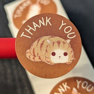 Pack of 1 inch Brown Cat Themed Thank You Stickers For Small Business ~ Weddings ~ Birthdays ~ Baby Showers - Choose Your Amount