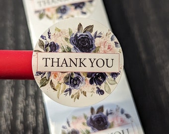 Pack of 1 inch Black and Pink Floral Themed Thank You Stickers For Small Business ~ Weddings ~ Birthdays ~ Baby Showers